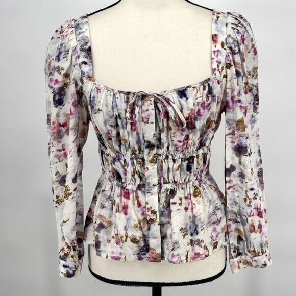 J‎ Crew x Flora Obscura Blouse Cinched-waist Top  Kaleidoscope Floral Size 2 - Picture 5 of 16